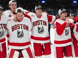 Boston University men’s hockey beats Northeastern, the Beanpot champion three times.