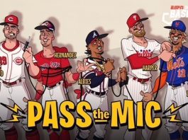 Passing the microphone - Bryce Harper, Francisco Lindor and Francisco Lindor are the ones who pass the mic during Sunday Night Baseball
