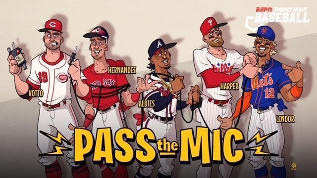 Passing the microphone - Bryce Harper, Francisco Lindor and Francisco Lindor are the ones who pass the mic during Sunday Night Baseball