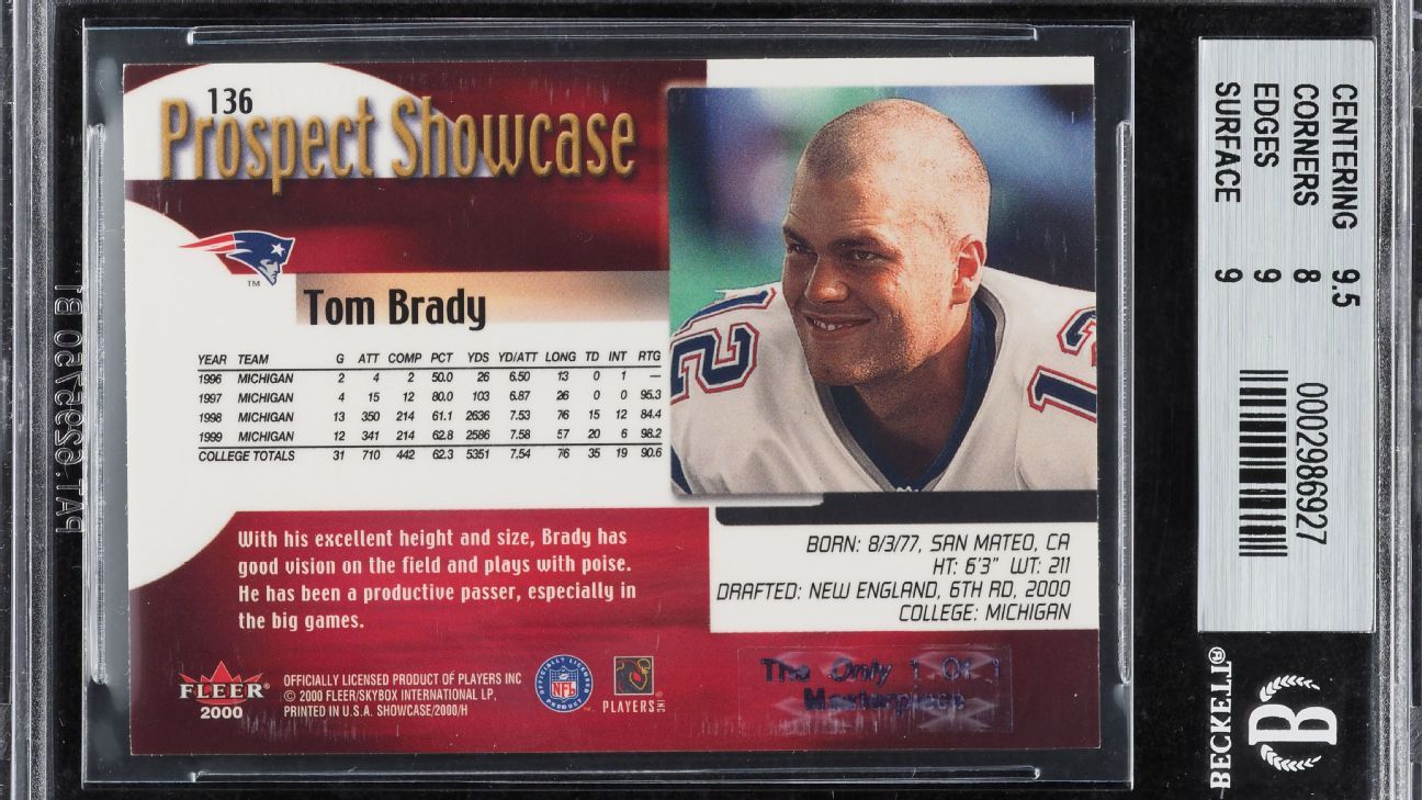 Second, controversial, 1-of-1 Tom Brady rookie card sells at public sale for $396,000