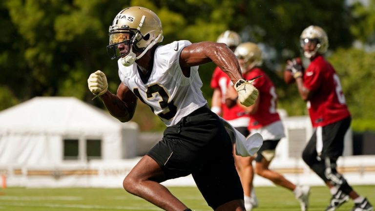 Michael Thomas is "kind of lost for words" as he returns on the practice field at New Orleans Saints Camp
