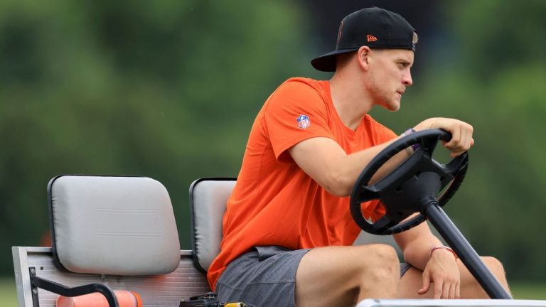 Cincinnati Bengals QB Joe Burrow remains active at camp despite being temporarily disabled following his appendectomy.