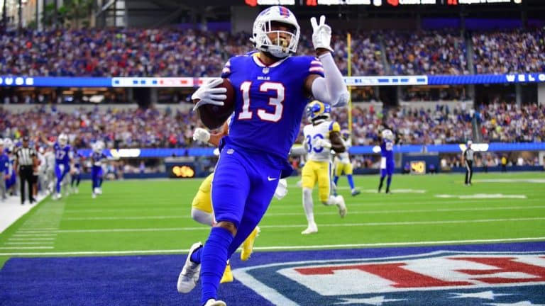 Gabe Davis, Buffalo Bills wide receiver, is questionable for the game against Tennessee Titans because of an ankle injury